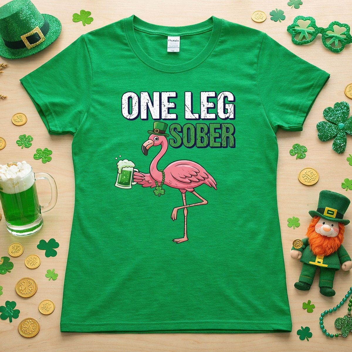 One Leg Sober Flamingo St. Patrick's Day T-Shirt - Funny Irish Beer Lover Party Top - FlamingoAholic