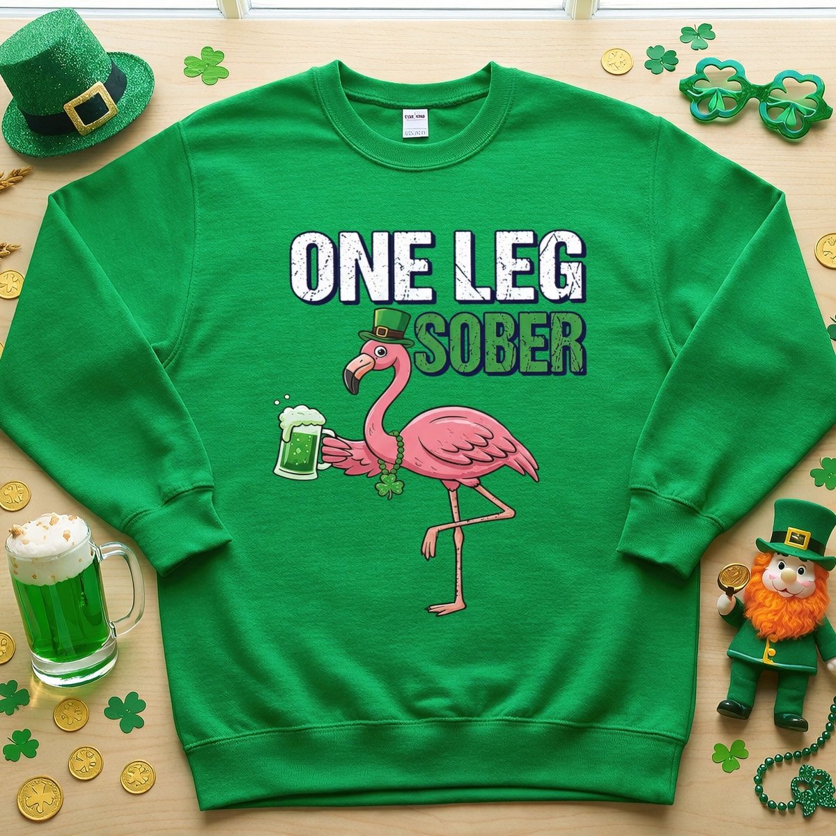 One Leg Sober Flamingo St. Patrick's Day T-Shirt - Funny Irish Beer Lover Party Top - FlamingoAholic