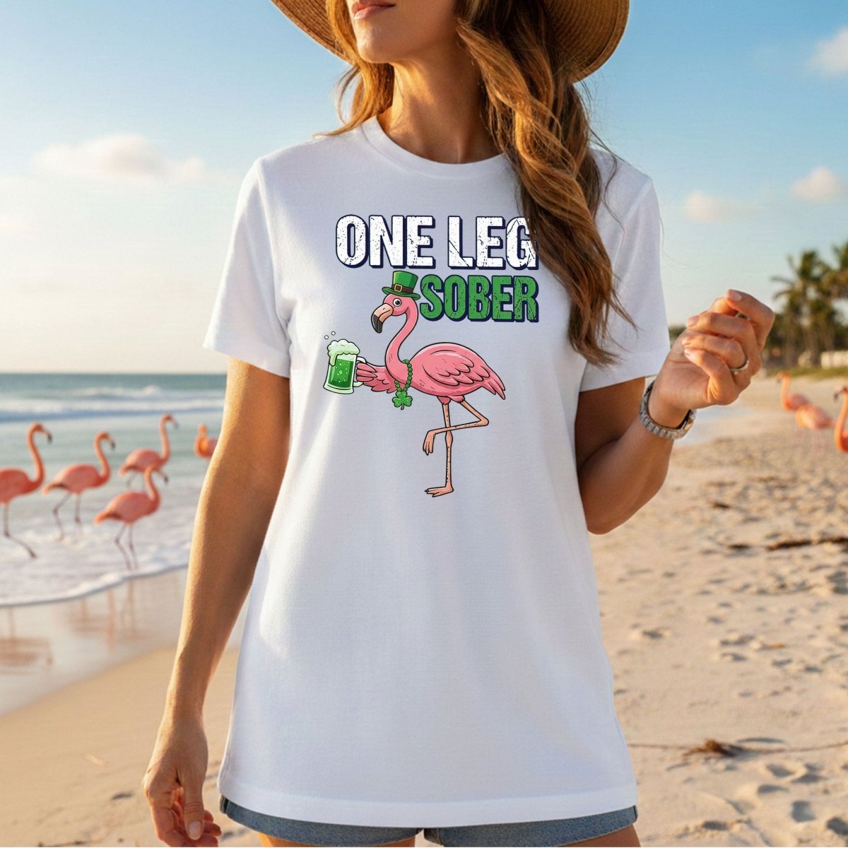 One Leg Sober Flamingo St. Patrick's Day T-Shirt - Funny Irish Beer Lover Party Top - FlamingoAholic