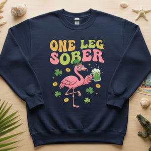 One Leg Sober St. Patrick's Day Flamingo T-Shirt - Funny Irish Beer Party Tee for Her - FlamingoAholic