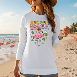 One Leg Sober St. Patrick's Day Flamingo T-Shirt - Funny Irish Beer Party Tee for Her - FlamingoAholic
