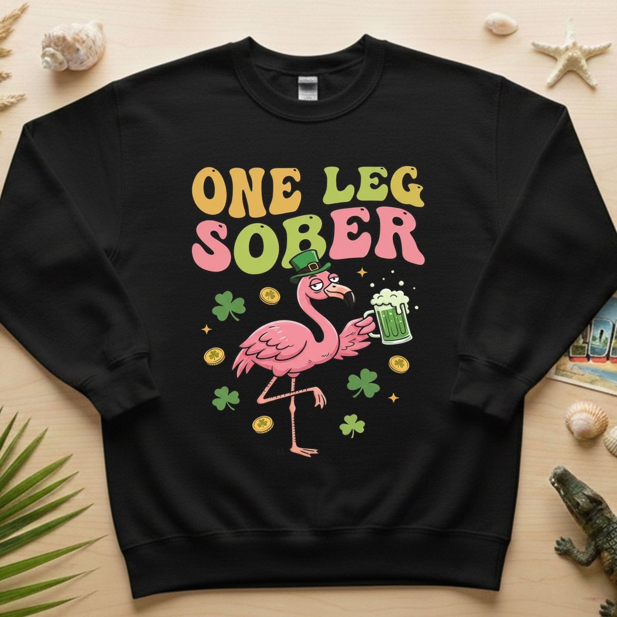 One Leg Sober St. Patrick's Day Flamingo T-Shirt - Funny Irish Beer Party Tee for Her - FlamingoAholic