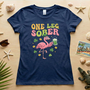 One Leg Sober St. Patrick's Day Flamingo T-Shirt - Funny Irish Beer Party Tee for Her - FlamingoAholic