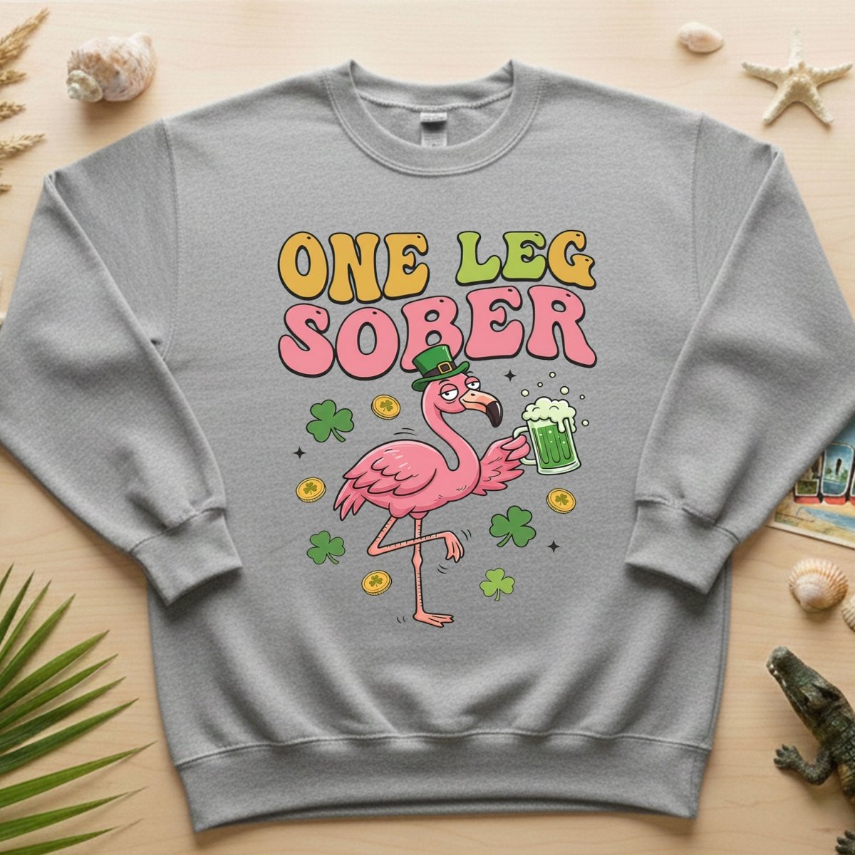 One Leg Sober St. Patrick's Day Flamingo T-Shirt - Funny Irish Beer Party Tee for Her - FlamingoAholic