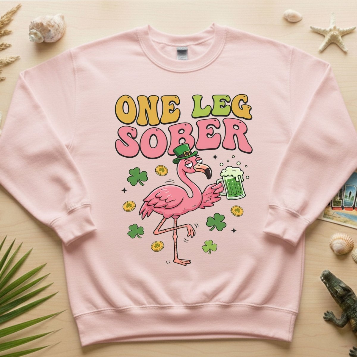 One Leg Sober St. Patrick's Day Flamingo T-Shirt - Funny Irish Beer Party Tee for Her - FlamingoAholic