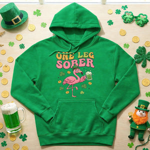 One Leg Sober St. Patrick's Day Flamingo T-Shirt - Funny Irish Beer Party Tee for Her - FlamingoAholic