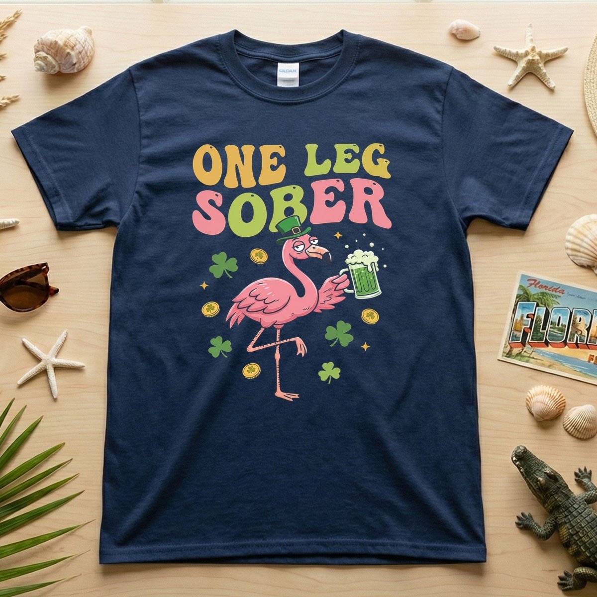 One Leg Sober St. Patrick's Day Flamingo T-Shirt - Funny Irish Beer Party Tee for Her - FlamingoAholic