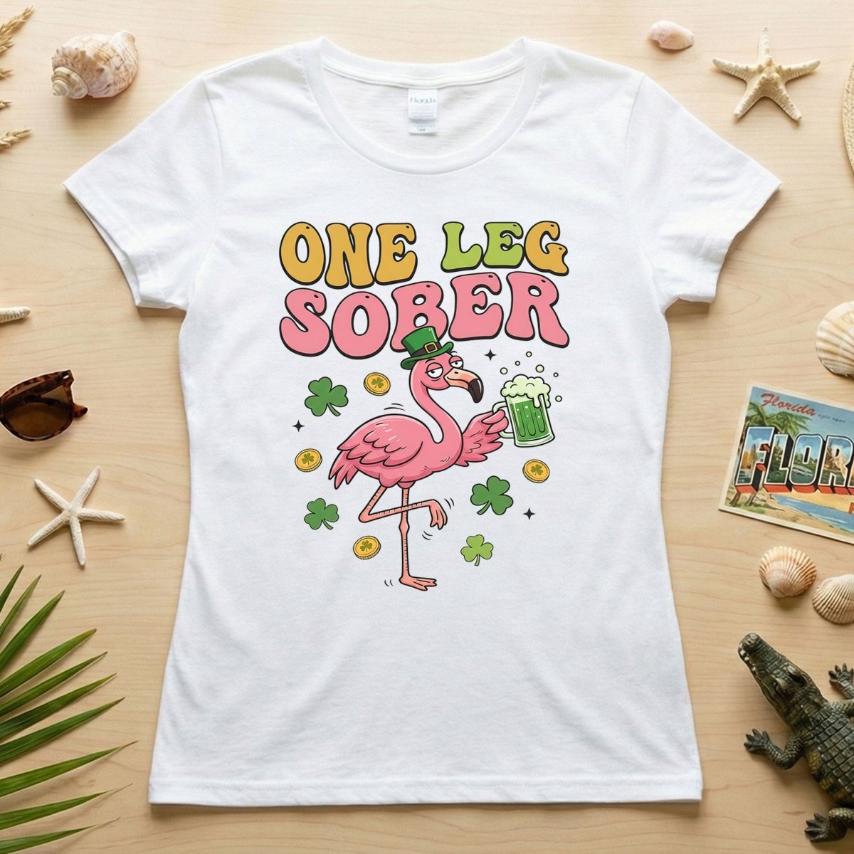 One Leg Sober St. Patrick's Day Flamingo T-Shirt - Funny Irish Beer Party Tee for Her - FlamingoAholic
