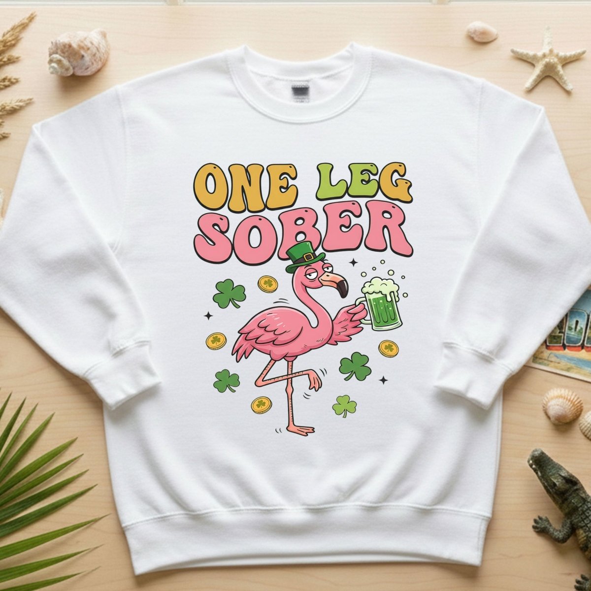 One Leg Sober St. Patrick's Day Flamingo T-Shirt - Funny Irish Beer Party Tee for Her - FlamingoAholic