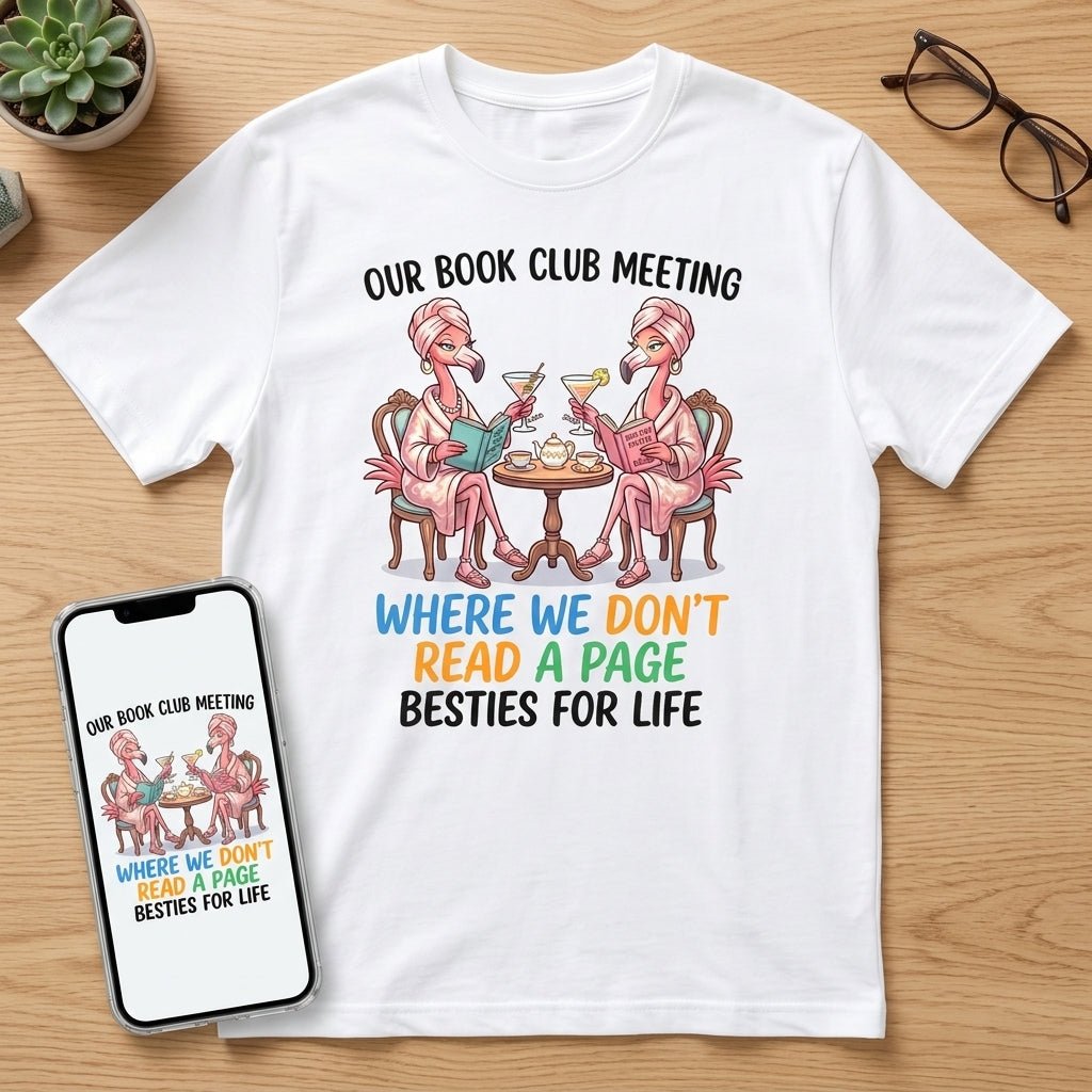 Our Book Club Meeting Where We Don't Read A Page Besties For Life Flamingo Shirt - FlamingoAholic