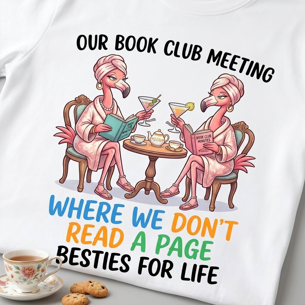 Our Book Club Meeting Where We Don't Read A Page Besties For Life Flamingo Shirt - FlamingoAholic