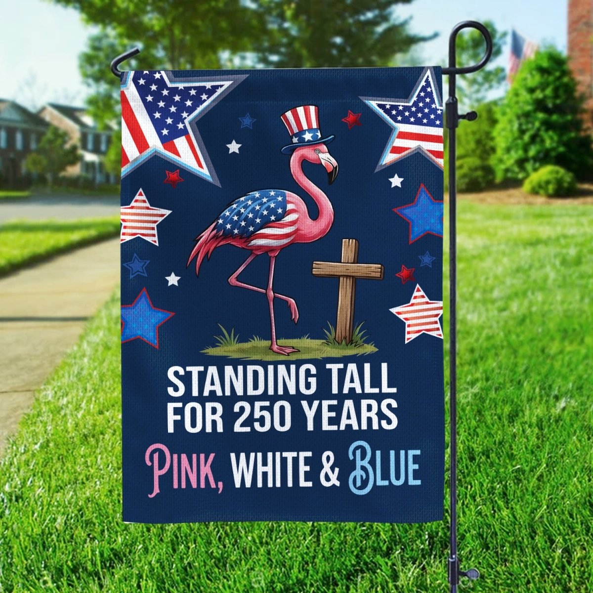 Patriotic Flamingo Garden Flag Double - Sided - 4th of July Yard Decor & 250th Anniversary - FlamingoAholic