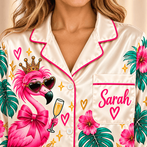 Personalized 50 & Still Flamazing Flamingo Satin Pajama Set for Women - FlamingoAholic