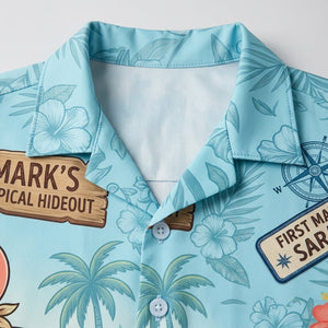 Personalized "A Tale of Two Flamingos" Couples Tropical Hawaiian Shirt - FlamingoAholic