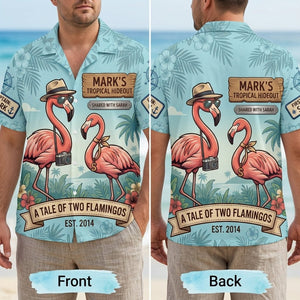 Personalized "A Tale of Two Flamingos" Couples Tropical Hawaiian Shirt - FlamingoAholic