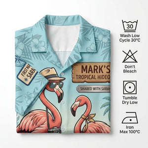 Personalized "A Tale of Two Flamingos" Couples Tropical Hawaiian Shirt - FlamingoAholic