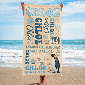 Personalized Antarctic Penguin Beach Towel - Custom Name "Chill Mode" Gift - FlamingoAholic