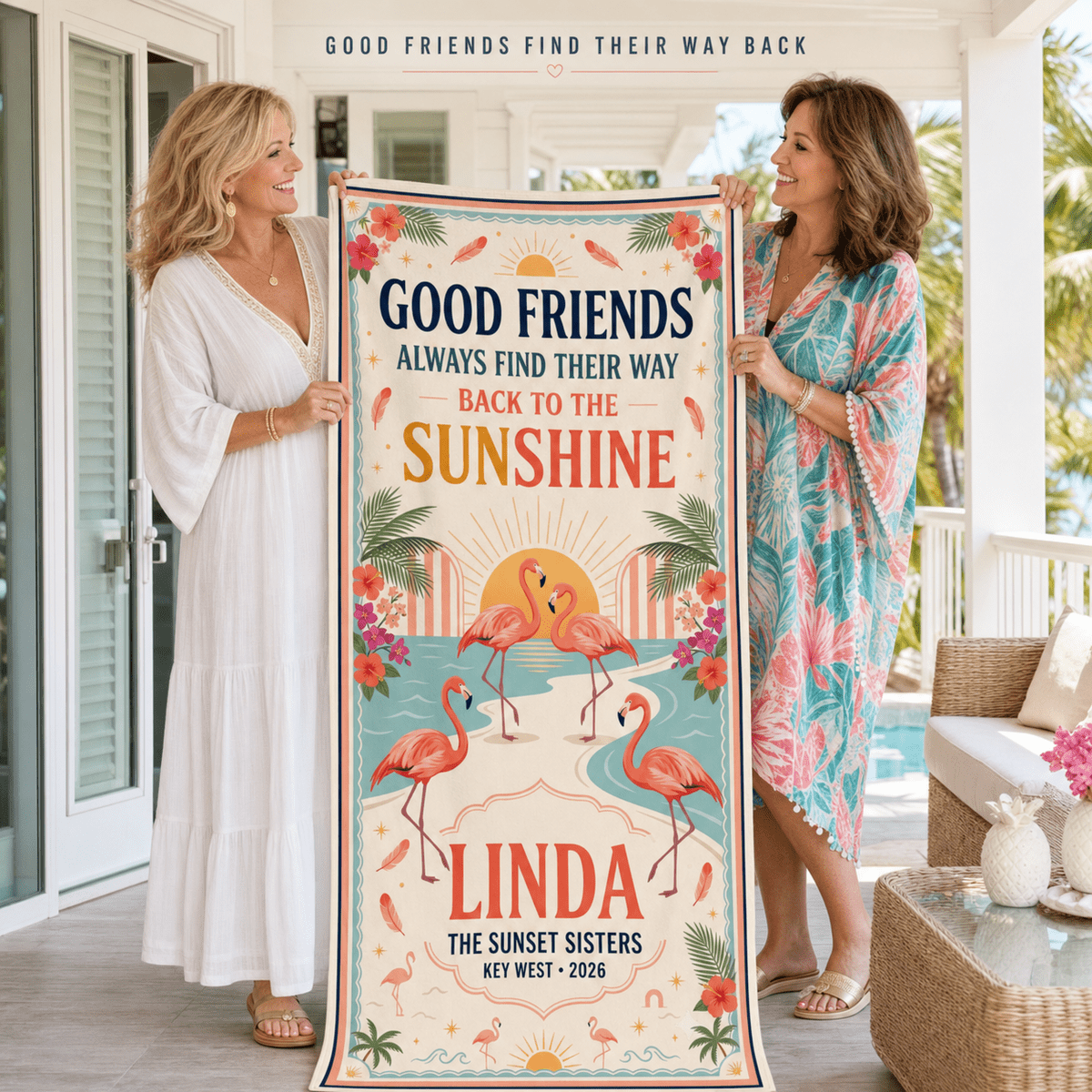 Personalized Best Friend Beach Towel | Custom Flamingo Girls Trip Gift | Beach Vacation Towel - FlamingoAholic