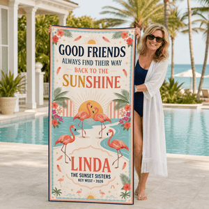 Personalized Best Friend Beach Towel | Custom Flamingo Girls Trip Gift | Beach Vacation Towel - FlamingoAholic