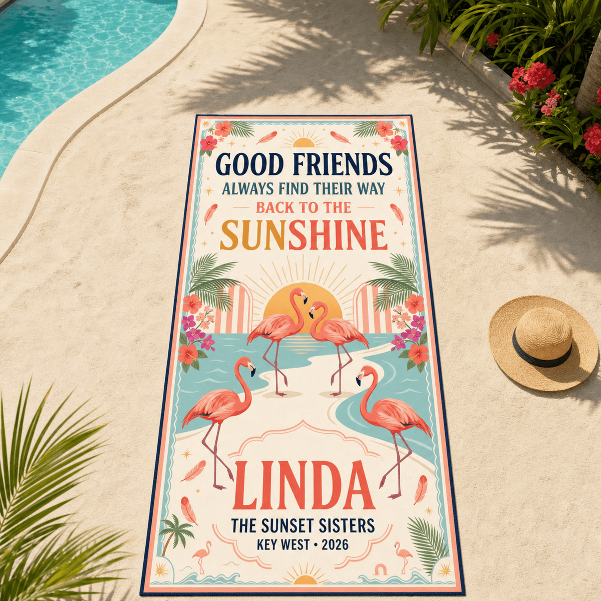 Personalized Best Friend Beach Towel | Custom Flamingo Girls Trip Gift | Beach Vacation Towel - FlamingoAholic