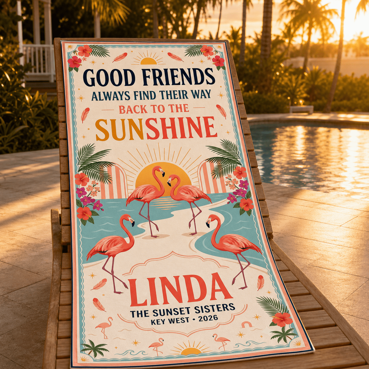 Personalized Best Friend Beach Towel | Custom Flamingo Girls Trip Gift | Beach Vacation Towel - FlamingoAholic