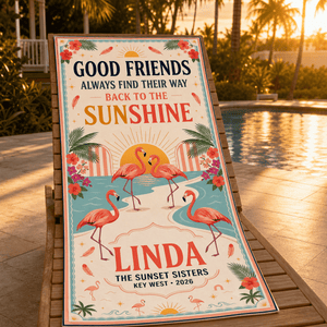 Personalized Best Friend Beach Towel | Custom Flamingo Girls Trip Gift | Beach Vacation Towel - FlamingoAholic