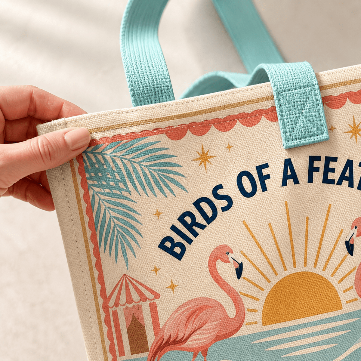 Personalized Birds of a Feather Beach Together Tote Bag | Custom Flamingo Beach Tote - FlamingoAholic
