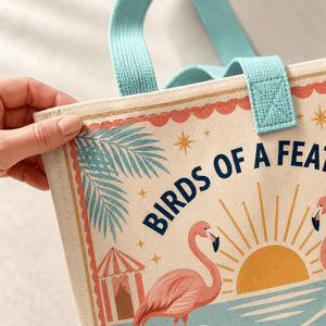 Personalized Birds of a Feather Beach Together Tote Bag | Custom Flamingo Beach Tote - FlamingoAholic