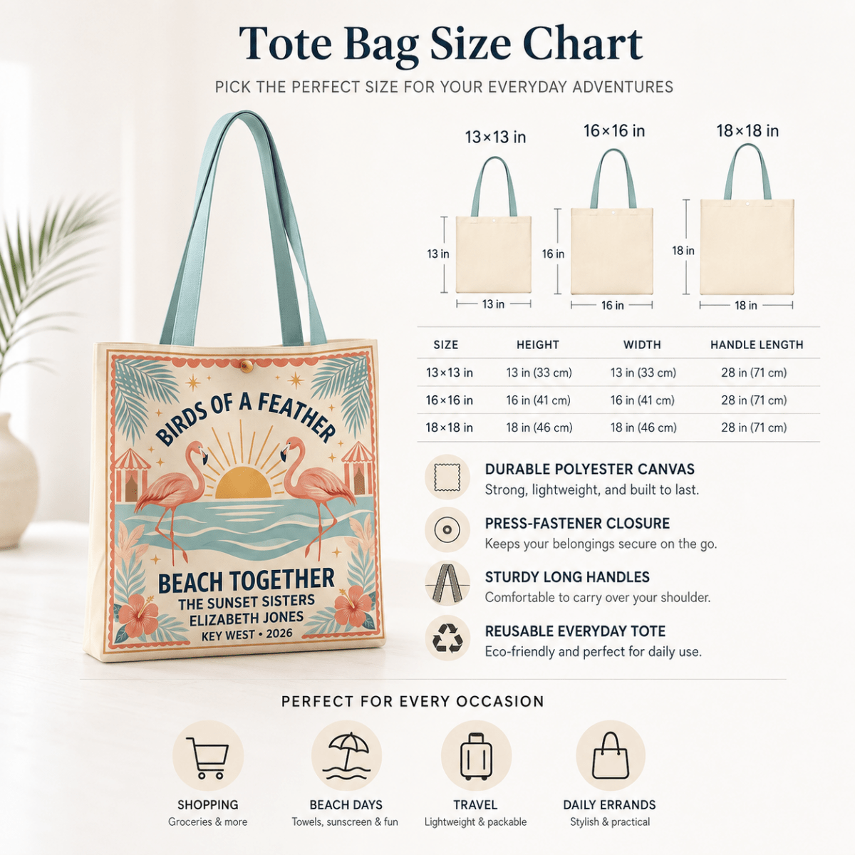 Personalized Birds of a Feather Beach Together Tote Bag | Custom Flamingo Beach Tote - FlamingoAholic