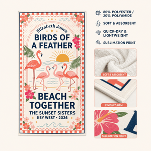 Personalized Birds of a Feather Beach Towel | Custom Best Friend Flamingo Beach Gift - FlamingoAholic