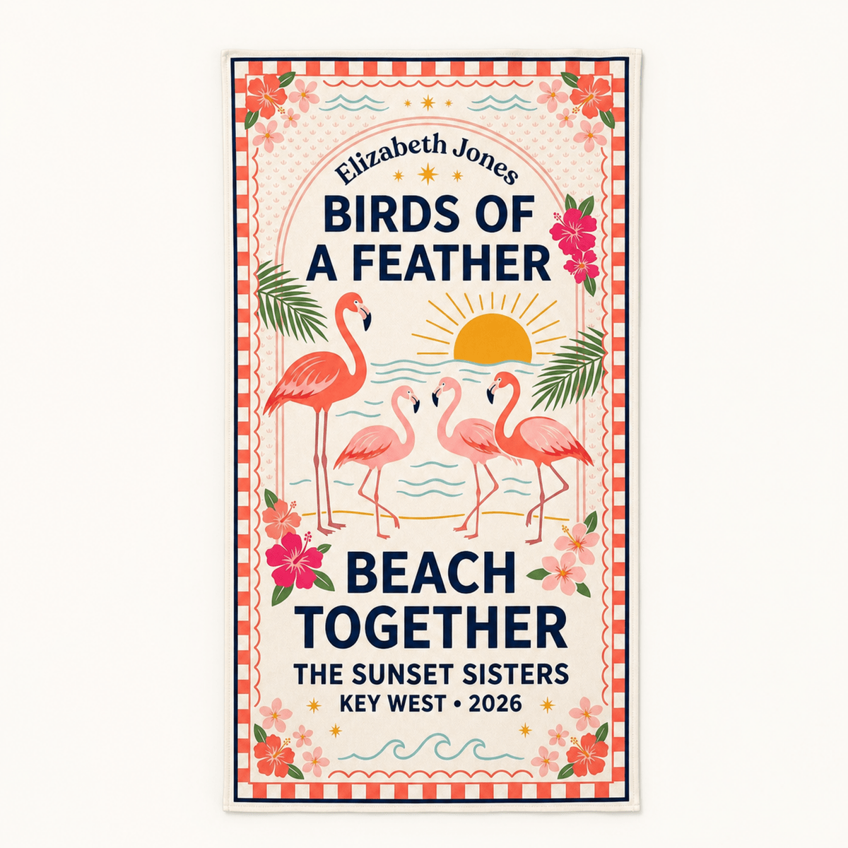 Personalized Birds of a Feather Beach Towel | Custom Best Friend Flamingo Beach Gift - FlamingoAholic