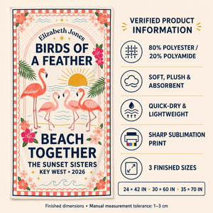 Personalized Birds of a Feather Beach Towel | Custom Best Friend Flamingo Beach Gift - FlamingoAholic