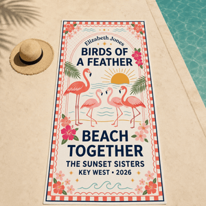 Personalized Birds of a Feather Beach Towel | Custom Best Friend Flamingo Beach Gift - FlamingoAholic