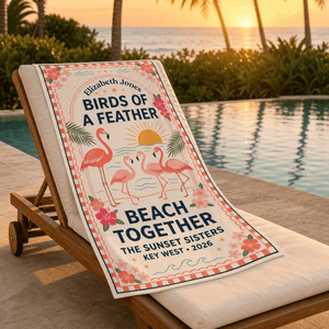 Personalized Birds of a Feather Beach Towel | Custom Best Friend Flamingo Beach Gift - FlamingoAholic