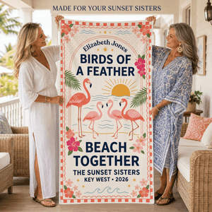 Personalized Birds of a Feather Beach Towel | Custom Best Friend Flamingo Beach Gift - FlamingoAholic