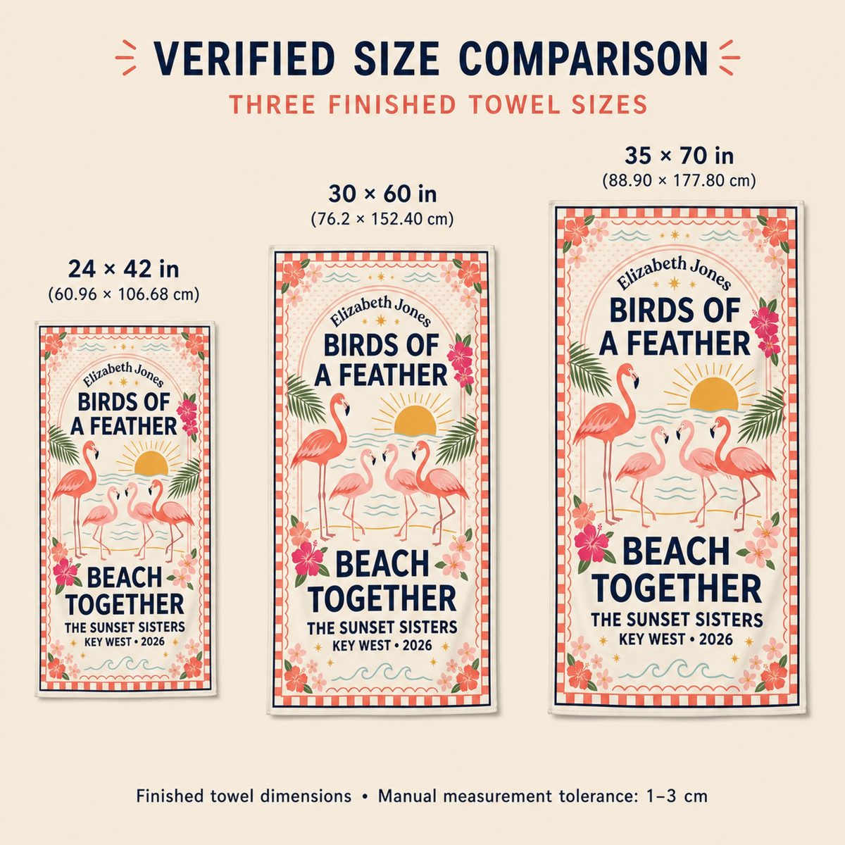 Personalized Birds of a Feather Beach Towel | Custom Best Friend Flamingo Beach Gift - FlamingoAholic
