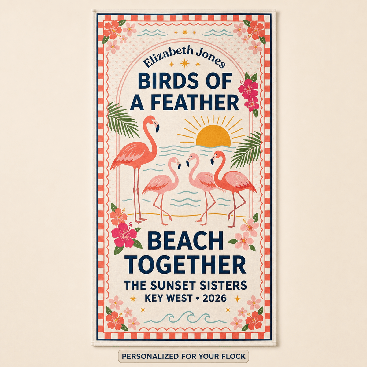 Personalized Birds of a Feather Beach Towel | Custom Best Friend Flamingo Beach Gift - FlamingoAholic