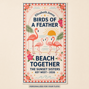 Personalized Birds of a Feather Beach Towel | Custom Best Friend Flamingo Beach Gift - FlamingoAholic