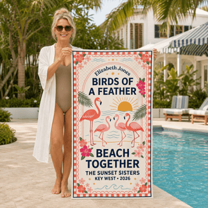 Personalized Birds of a Feather Beach Towel | Custom Best Friend Flamingo Beach Gift - FlamingoAholic
