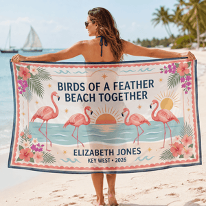 Personalized Birds of a Feather Sarong | Custom Flamingo Beach Wrap | Best Friends Gift - FlamingoAholic