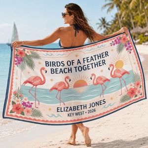 Personalized Birds of a Feather Sarong | Custom Flamingo Beach Wrap | Best Friends Gift - FlamingoAholic