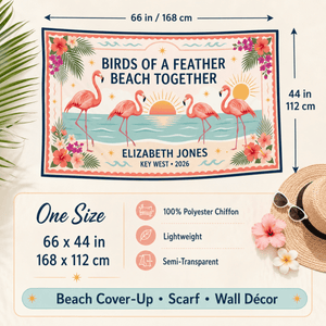 Personalized Birds of a Feather Sarong | Custom Flamingo Beach Wrap | Best Friends Gift - FlamingoAholic