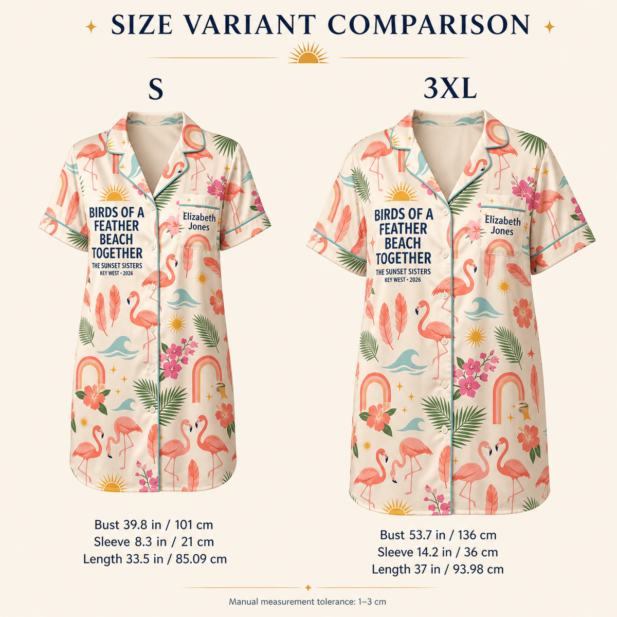 Personalized Birds of a Feather Satin Pajama Shirt Dress | Matching Best Friend Pajamas | Beach Together Sleep Shirt - FlamingoAholic