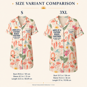 Personalized Birds of a Feather Satin Pajama Shirt Dress | Matching Best Friend Pajamas | Beach Together Sleep Shirt - FlamingoAholic