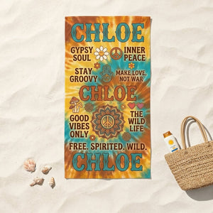 Personalized Boho Beach Towel - Custom Name "Good Vibes Only" Summer Gift - FlamingoAholic