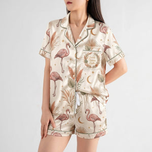 Personalized Boho Flamingo Dream Polyester Satin Pajama Set - FlamingoAholic