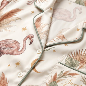 Personalized Boho Flamingo Dream Polyester Satin Pajama Set - FlamingoAholic