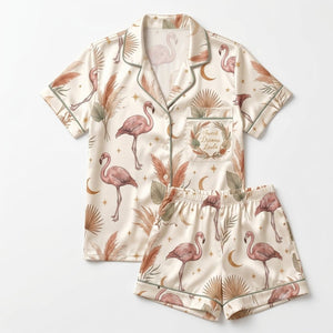 Personalized Boho Flamingo Dream Polyester Satin Pajama Set - FlamingoAholic
