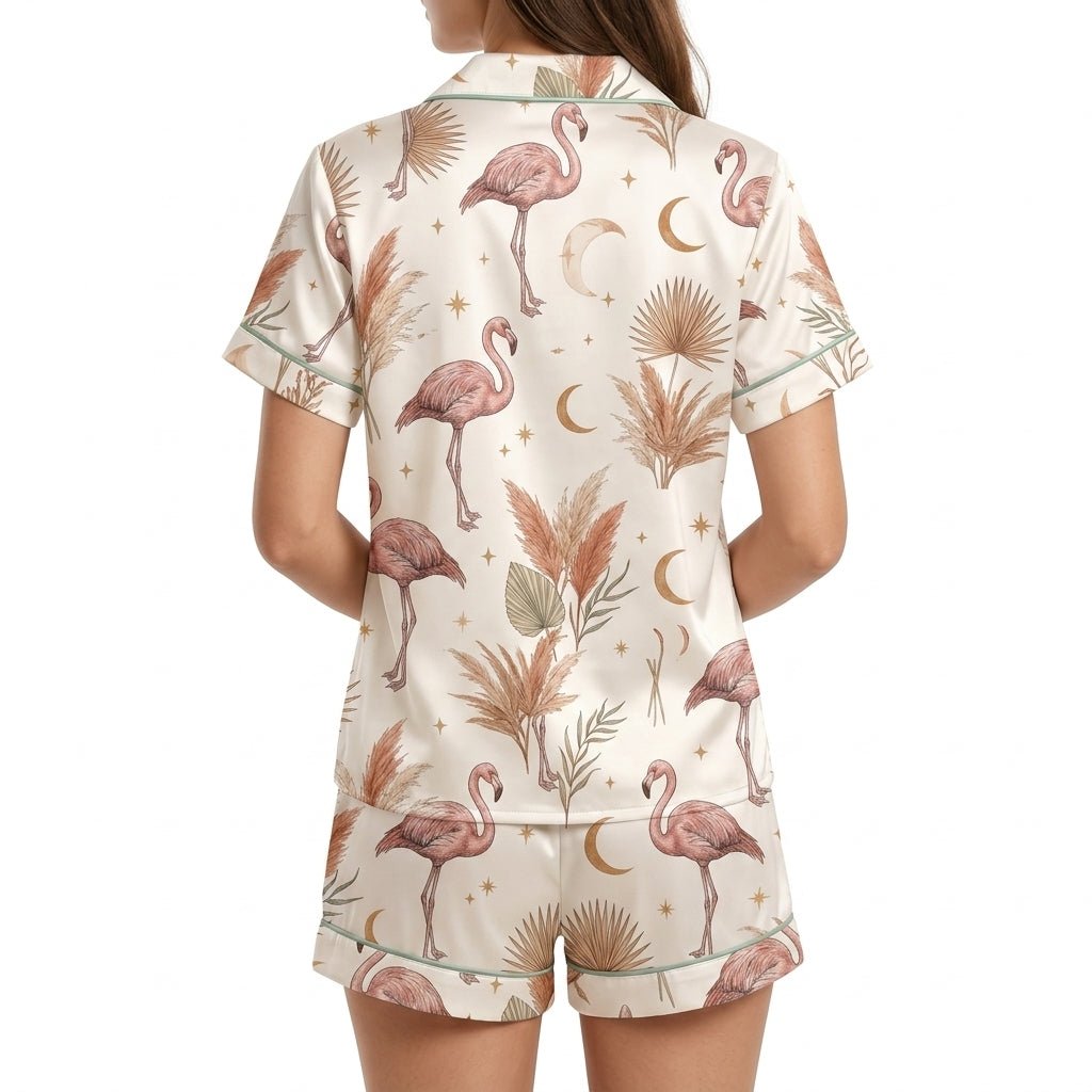 Personalized Boho Flamingo Dream Polyester Satin Pajama Set - FlamingoAholic