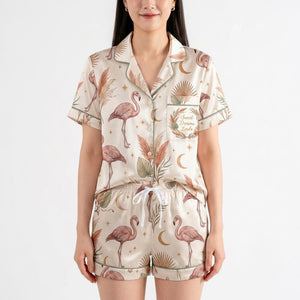 Personalized Boho Flamingo Dream Polyester Satin Pajama Set - FlamingoAholic